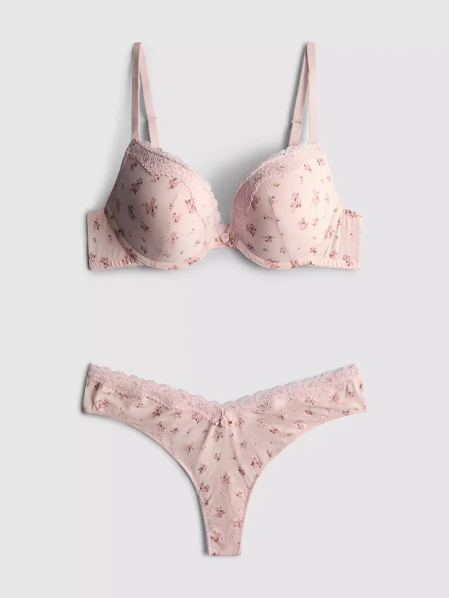 Sæt med printet push-up-bh og g-streng