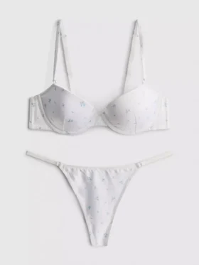 Sæt med push-up-undertøj i satin med blomsterprint