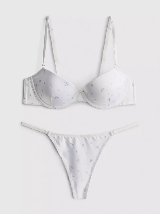 Sæt med push-up-undertøj i satin med blomsterprint