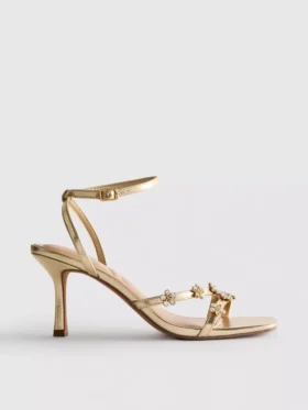 Sandaler med bred pasform, blomsterprint og rhinestones på hælen