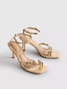Sandaler med bred pasform, blomsterprint og rhinestones på hælen