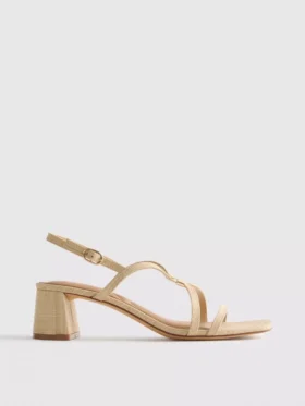 Sandaler med bred pasform, raffia-kant og blokhæl