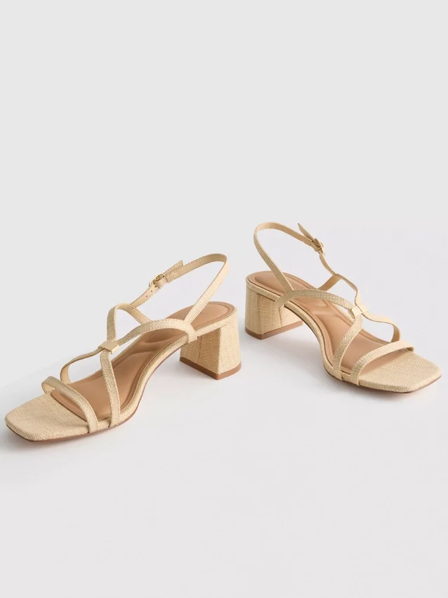 Sandaler med bred pasform, raffia-kant og blokhæl