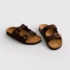Sandaler med dobbelt rem og fodseng i leopardmønster