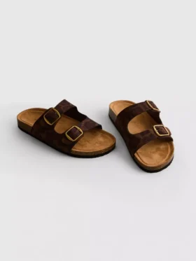 Sandaler med dobbelt rem og fodseng i leopardmønster