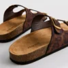 Sandaler med dobbelt rem og fodseng i leopardmønster