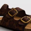 Sandaler med dobbelt rem og fodseng i leopardmønster