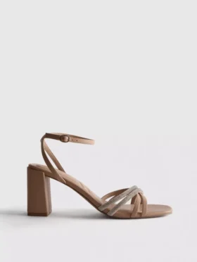 Sandaler med remme og rhinestone-højhælede sko