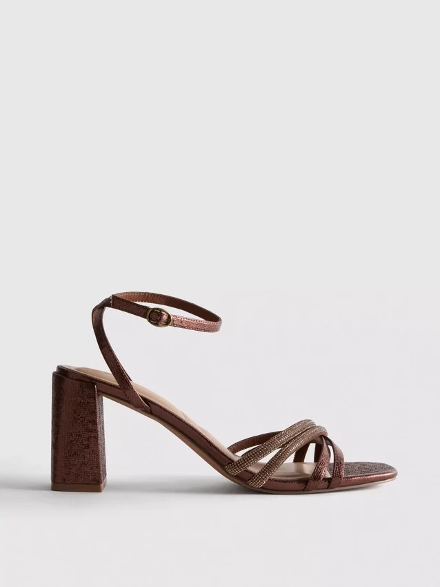 Sandaler med remme og rhinestone-højhælede sko