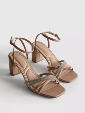 Sandaler med remme og rhinestone-højhælede sko