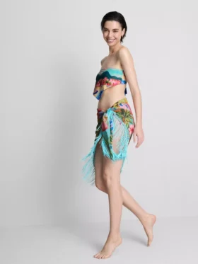 Sarong med frynser og tropisk print