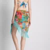 Sarong med frynser og tropisk print
