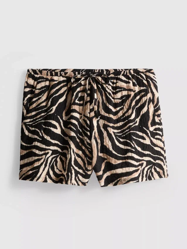 Shorts med print og krøllet struktur