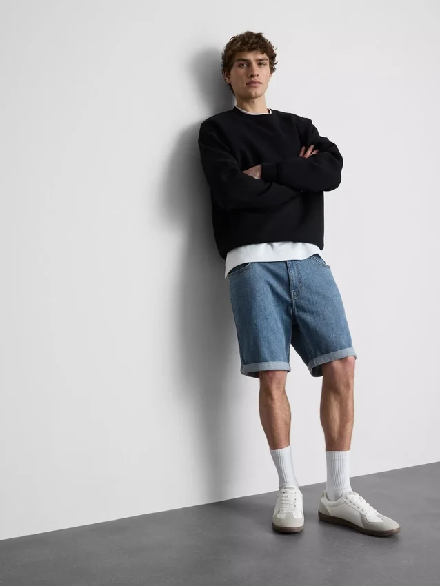 Slim-fit denimshorts med mellemhøj talje