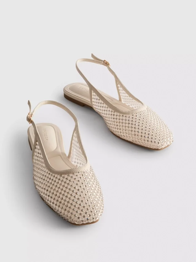 Slingback-ballerinasko med rhinestones