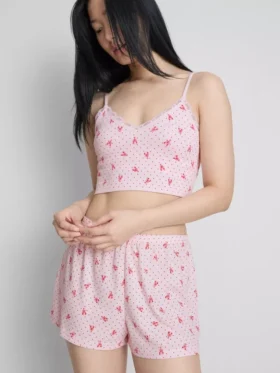 Sømløs, printet, kort pyjamasser-cami
