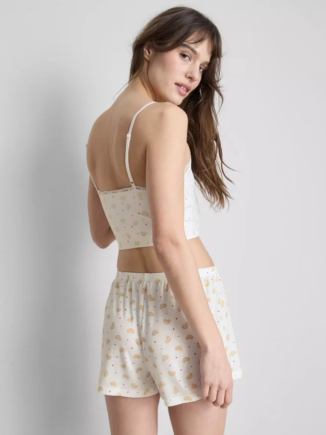 Sømløs, printet, kort pyjamasser-cami