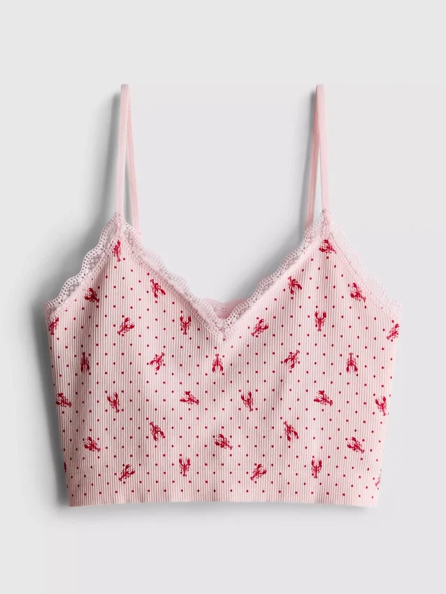 Sømløs, printet, kort pyjamasser-cami