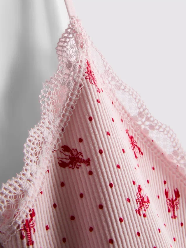 Sømløs, printet, kort pyjamasser-cami