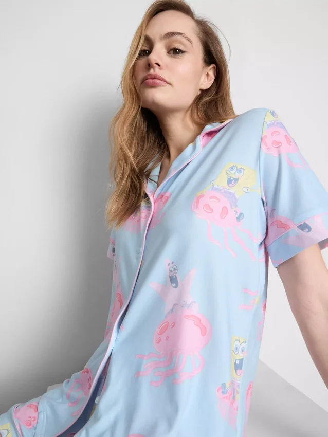 Spongebob Squarepants grafiske pyjamasser med boyfriend-shorts