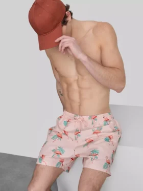 Strandshorts med flamingo-mønster