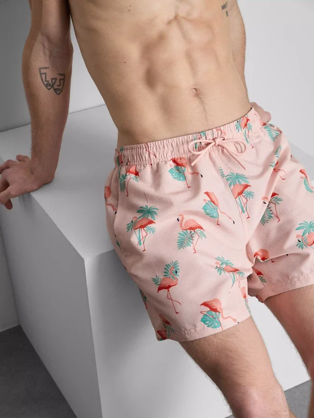 Strandshorts med flamingo-mønster