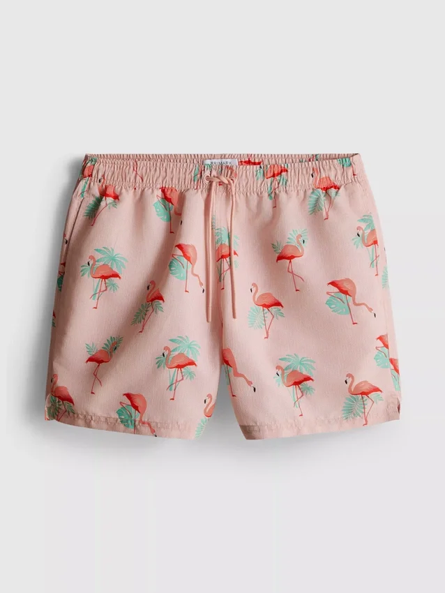 Strandshorts med flamingo-mønster