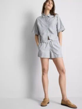 Stribede oxford-shorts med høj talje