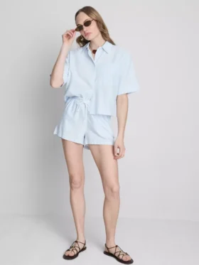Stribede oxford-shorts med høj talje