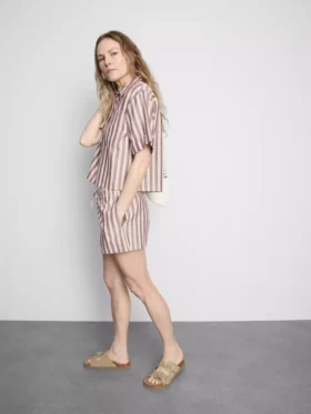 Stribede oxford-shorts med høj talje