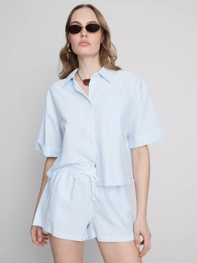 Stribede oxford-shorts med høj talje