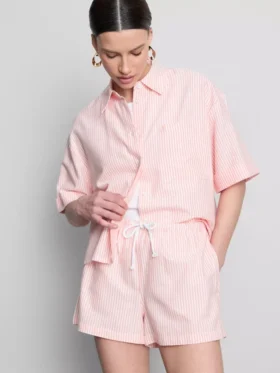 Stribede oxford-shorts med høj talje