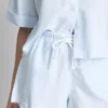 Stribede oxford-shorts med høj talje
