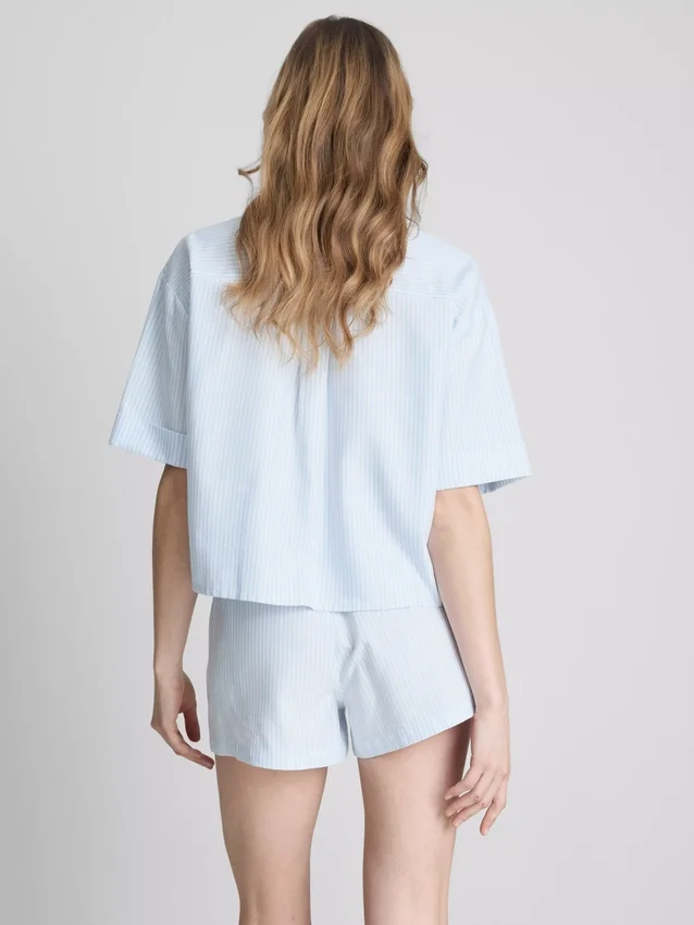 Stribede oxford-shorts med høj talje