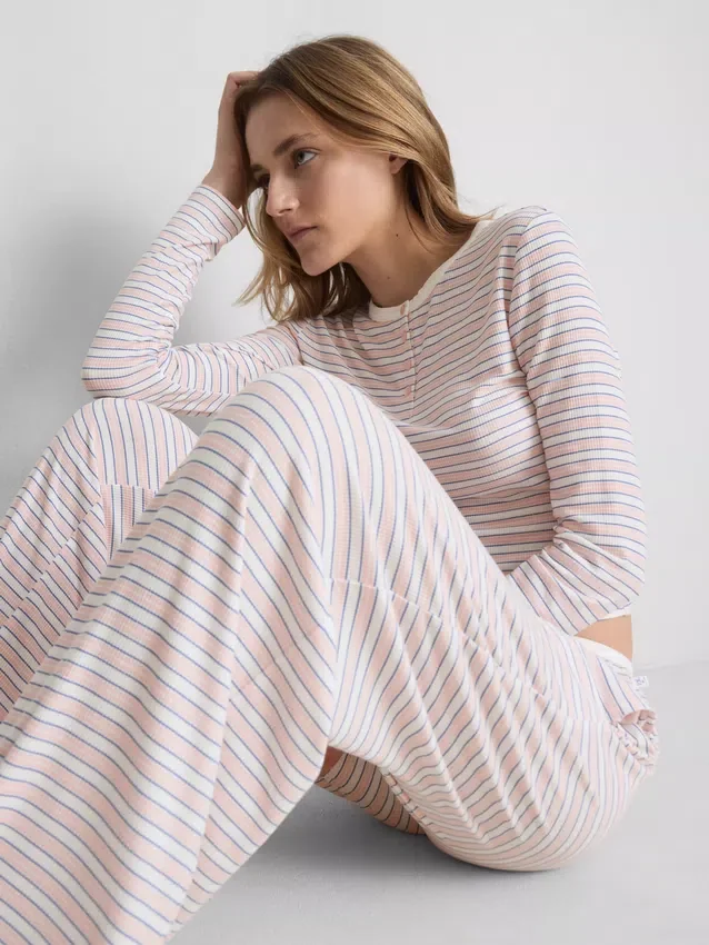 Stribede pyjamasbukser med ribkant