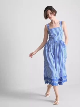 Stribet broderet maxi-kjole