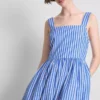 Stribet broderet maxi-kjole