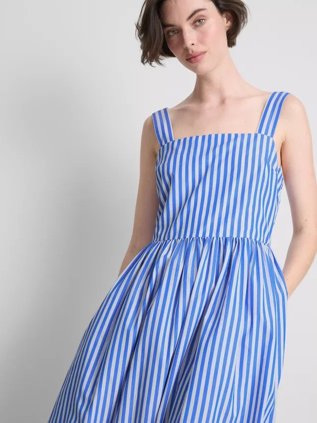 Stribet broderet maxi-kjole