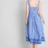 Stribet broderet maxi-kjole