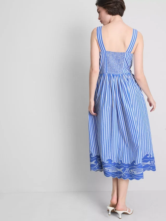 Stribet broderet maxi-kjole