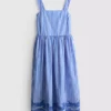 Stribet broderet maxi-kjole