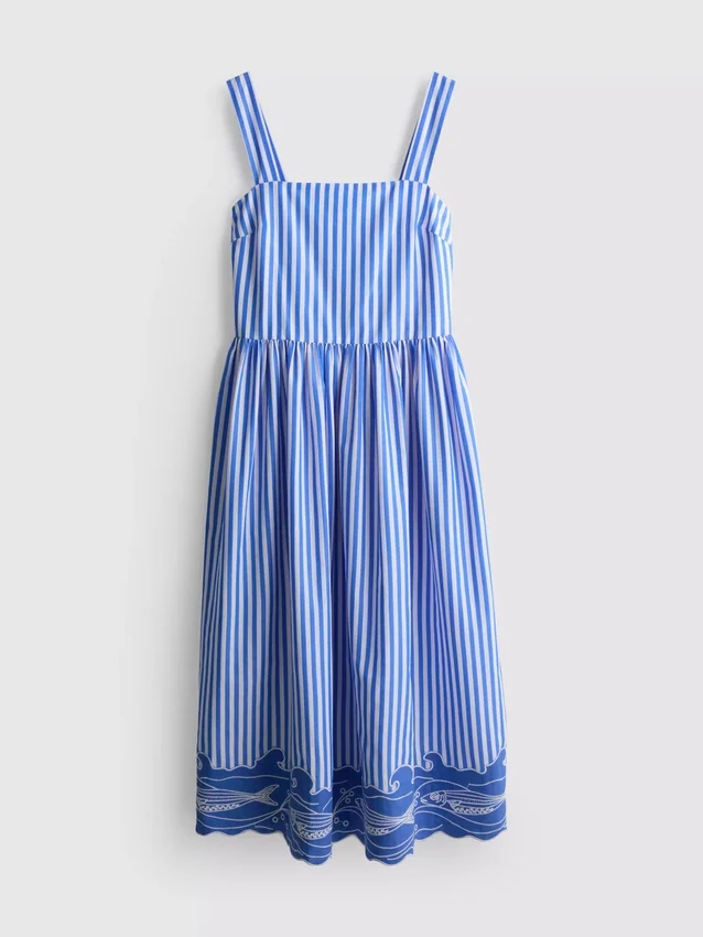 Stribet broderet maxi-kjole