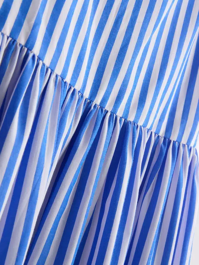 Stribet broderet maxi-kjole