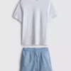 Stribet pyjamassæt med korte Shorts