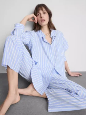 Stribet pyjamasser-skjorte i bomuld i oxford-stil