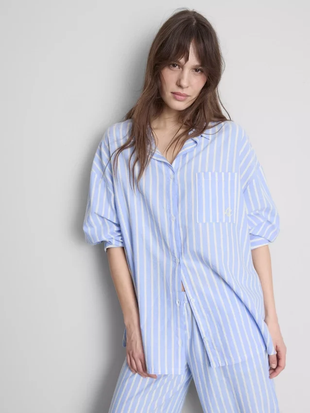 Stribet pyjamasser-skjorte i bomuld i oxford-stil