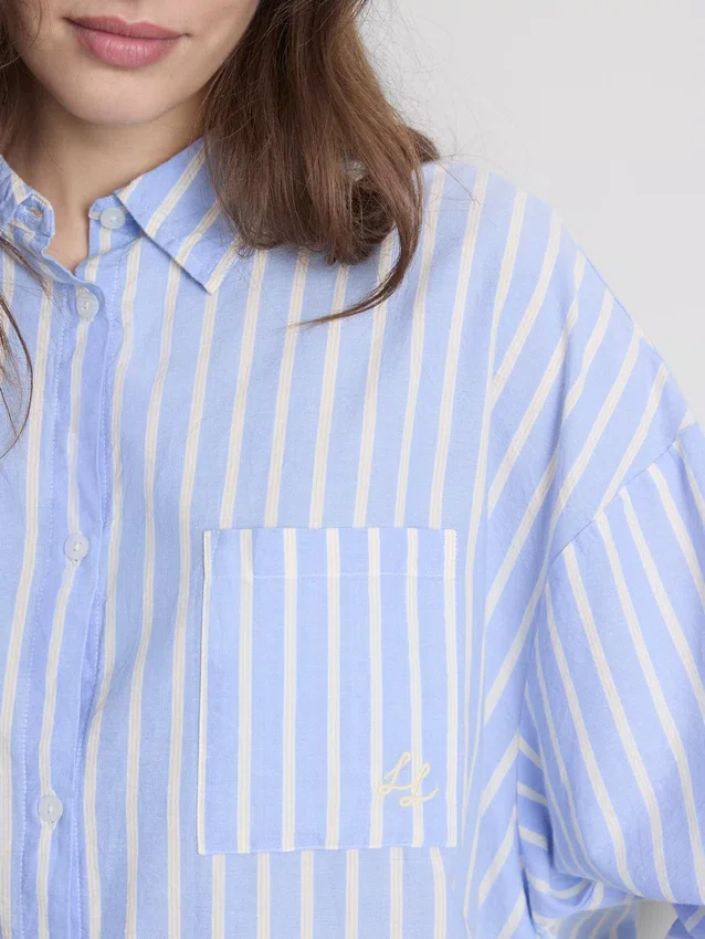 Stribet pyjamasser-skjorte i bomuld i oxford-stil