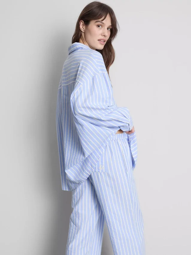 Stribet pyjamasser-skjorte i bomuld i oxford-stil