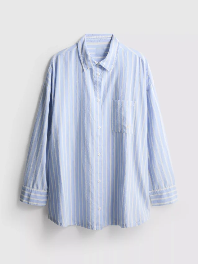 Stribet pyjamasser-skjorte i bomuld i oxford-stil