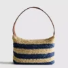 Stribet raffia-skuldertaske